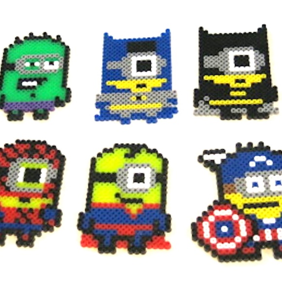 Perler Beads 6 Superhero Minions Magnets - Picture 1 of 7